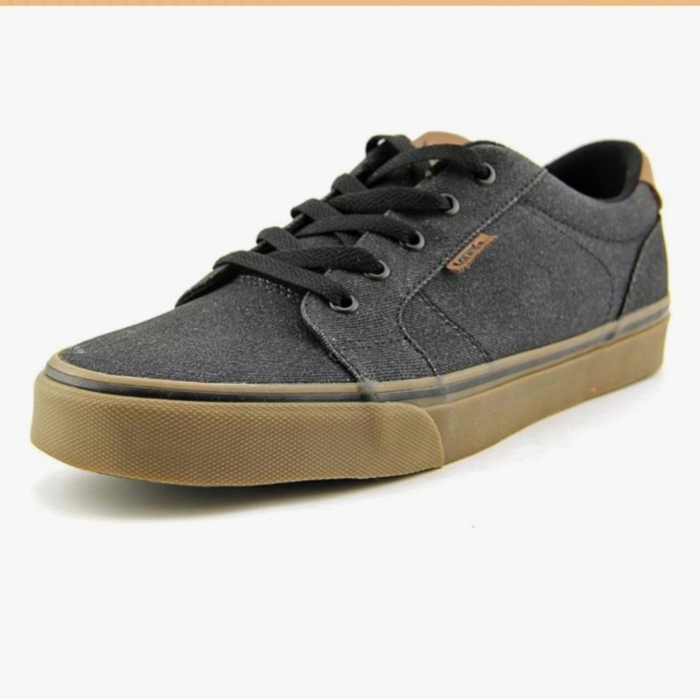 New charcoal gray waxed denim black gum lace up Vans, 11.5